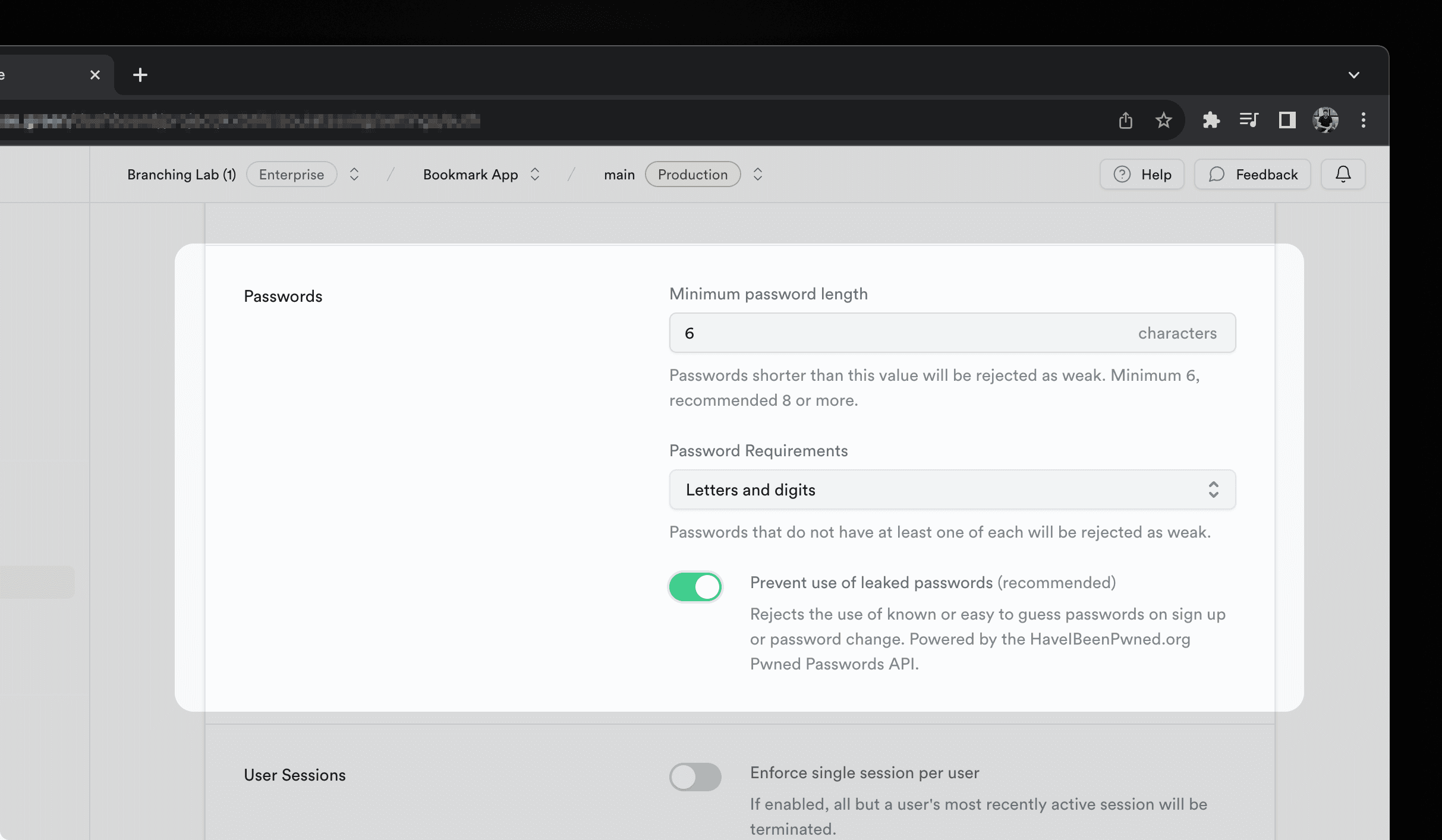 Adding password requirements